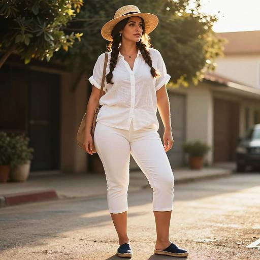 Curvy Woman in Summer Outfit with Straw Hat