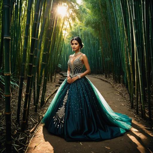 South Asian Model in Ballroom Gown in Bamboo Forest