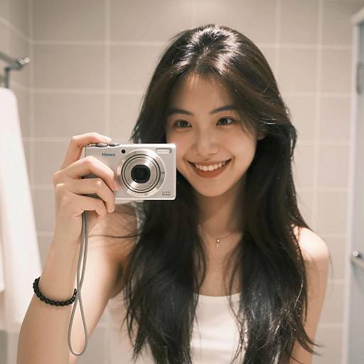 Young Woman Taking Selfie with Camera