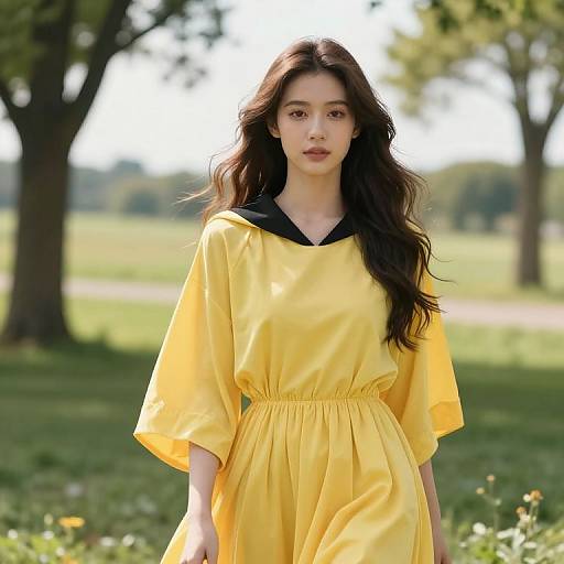 Graceful Woman in Flowing Yellow Dress