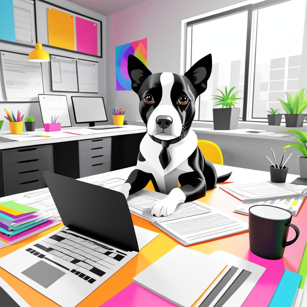 Cheerful Cartoon Dog Office Scene