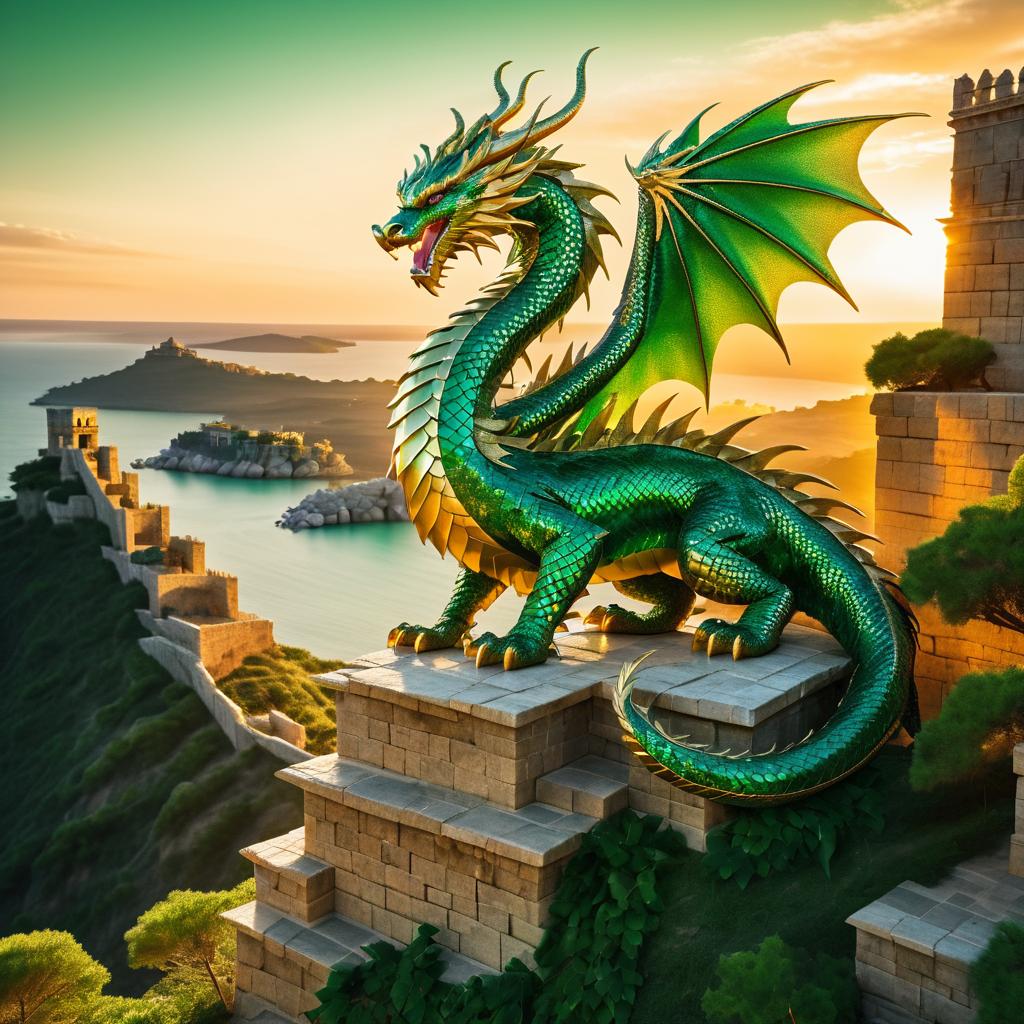 Majestic Dragon on Cliff at Sunset