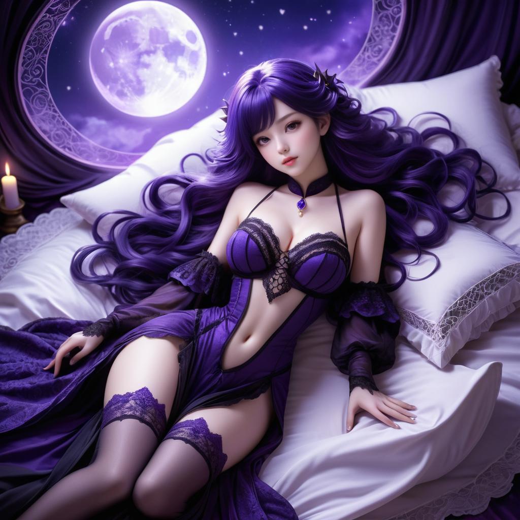 Playful Dark Sorceress in Moonlight