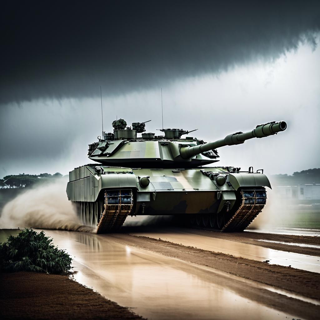 Abrams Tank Amidst Stormy Skies