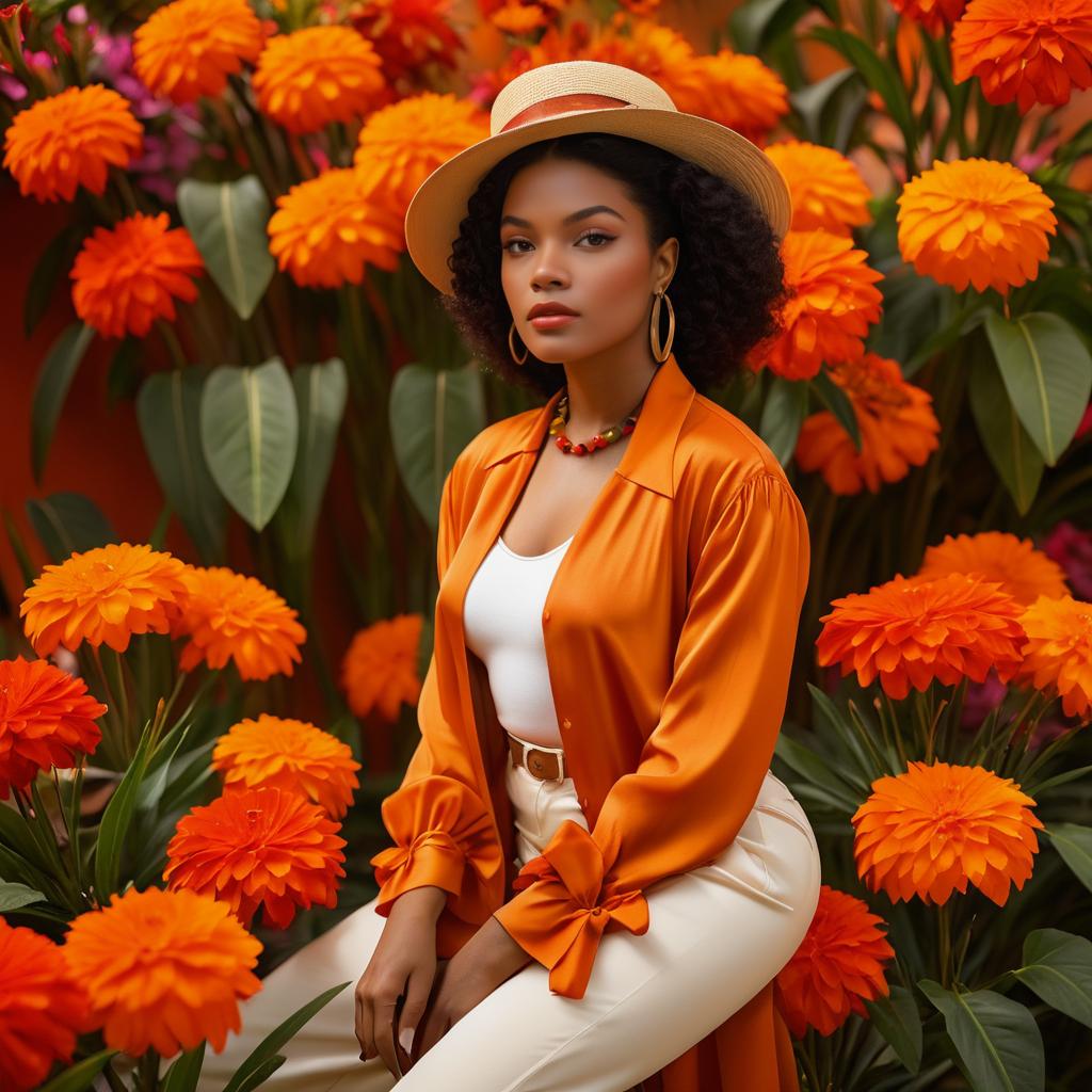 Vintage African-American Model in Floral Setting