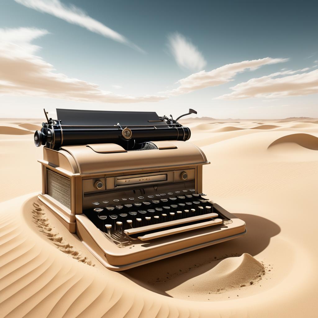 Vintage Typewriter Buried in Desert Sand