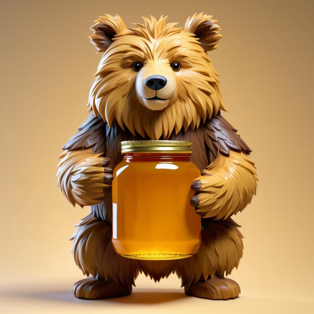 Shaggy Bear with Honey Jar Illustration