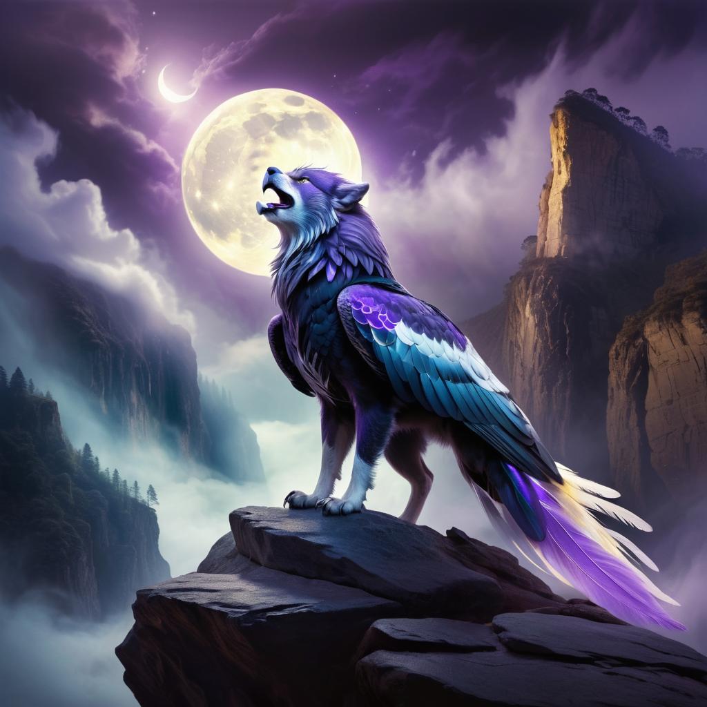 Mystical Amethyst Griffin Against Stormy Moon