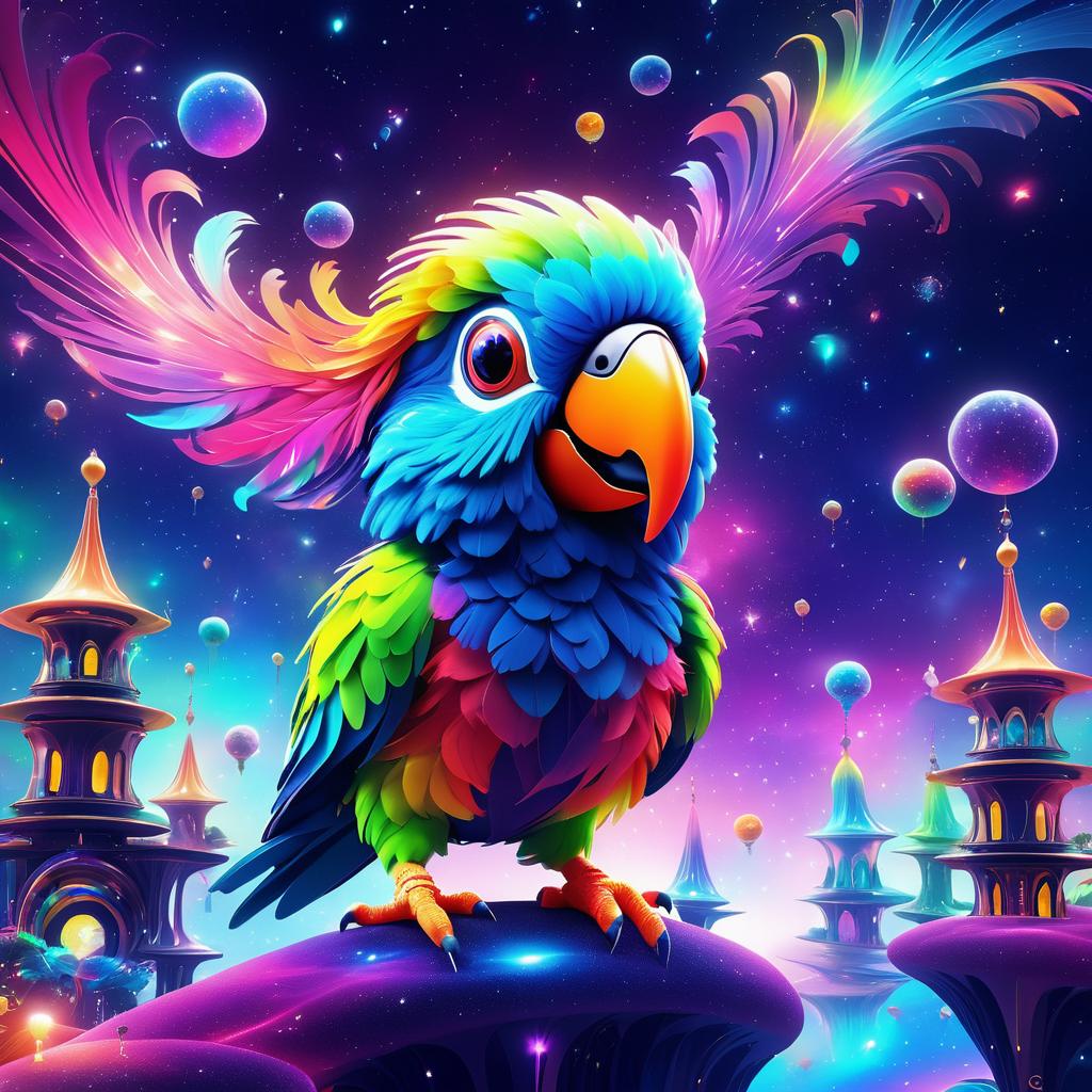 Whimsical Parrot in a Colorful Nebula