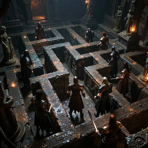 Heroic Party Exploring Dungeon Labyrinth