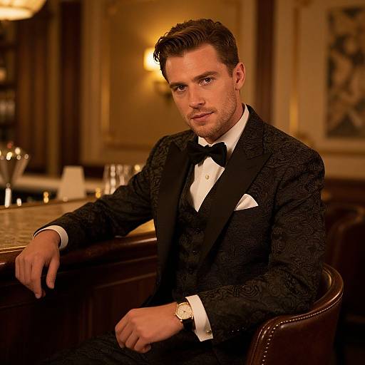 Suave Man in Ornate Dark Suit