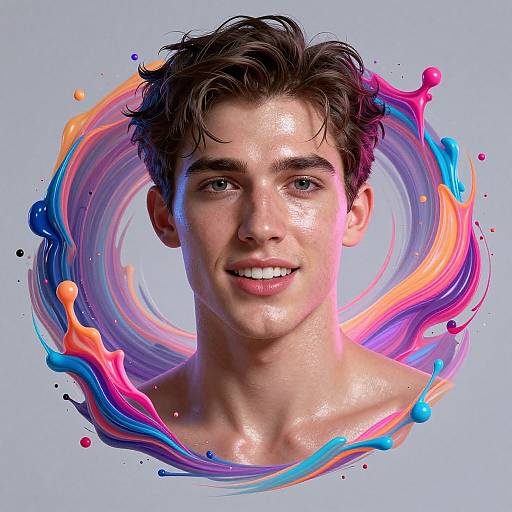 Handsome Roman Portrait with Neon Accents