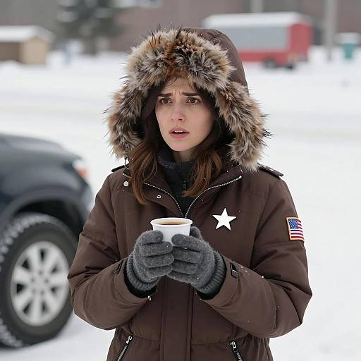 Surprised Woman in Winter Landscape