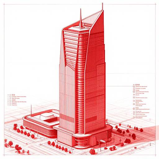 Futuristic Red Architectural Blueprint
