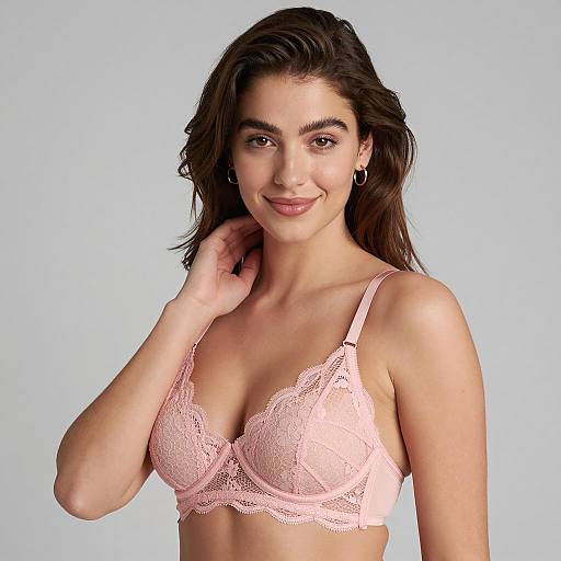 Young Woman in Pink Lace Bra