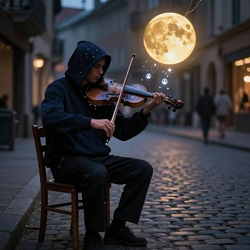 Ethereal Violinist Under the Moon