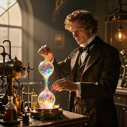 Victorian Scientist and Steampunk Light Apparatus