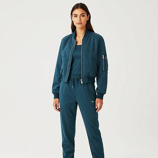 Stylish Woman in Teal Tracksuit