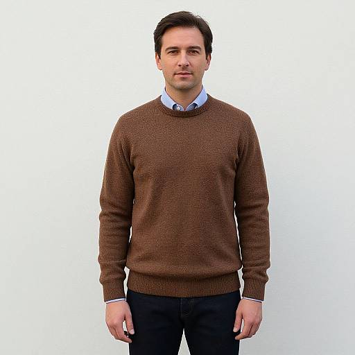 Man in Woolen Sweater and Blue Shirt