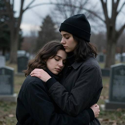Emotional Embrace in a Cemetery