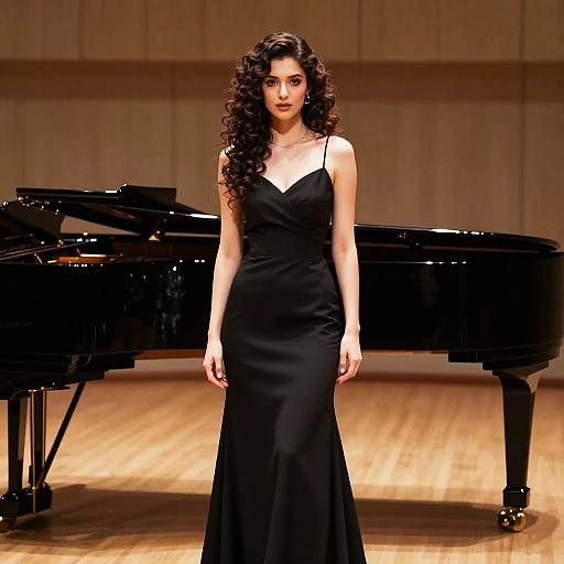 Elegantly Curled Pianist in Spotlight