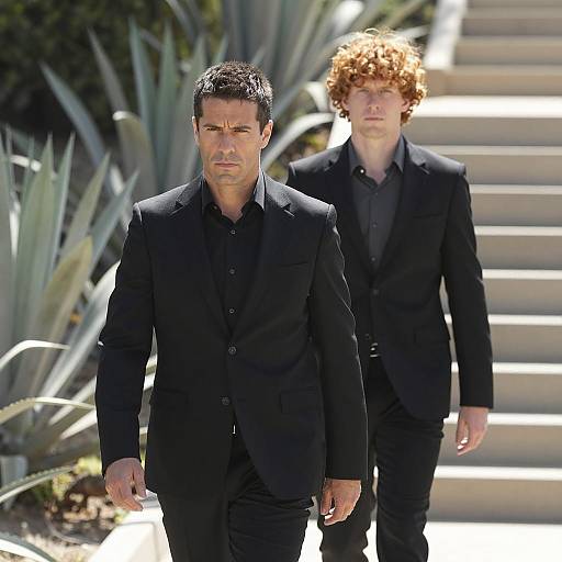 Men in Suits Amidst Urban Greenery