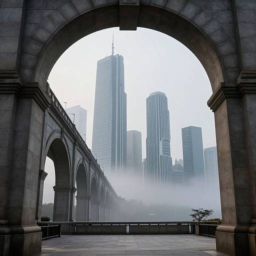 Timeless Archways Meet Futuristic Skyline