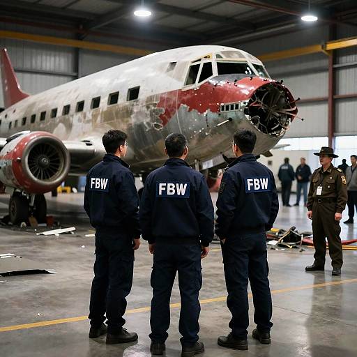 Damaged Airplane in Hangar Scene