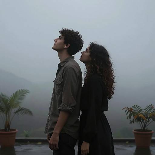 Couple Silhouette in Foggy Atmosphere