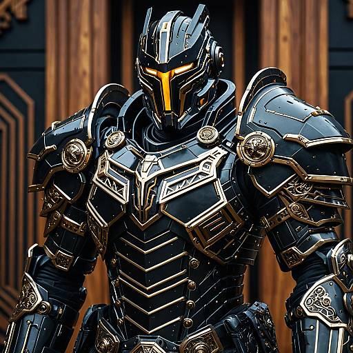 Futuristic Obsidian Metal Armor with Gold Detailing