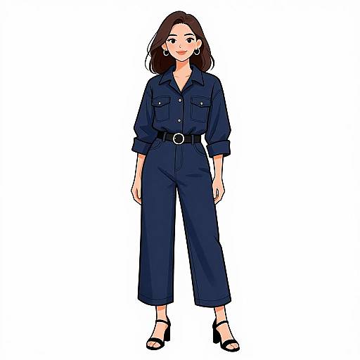 Smiling Woman in Utilitarian Navy Jumpsuit