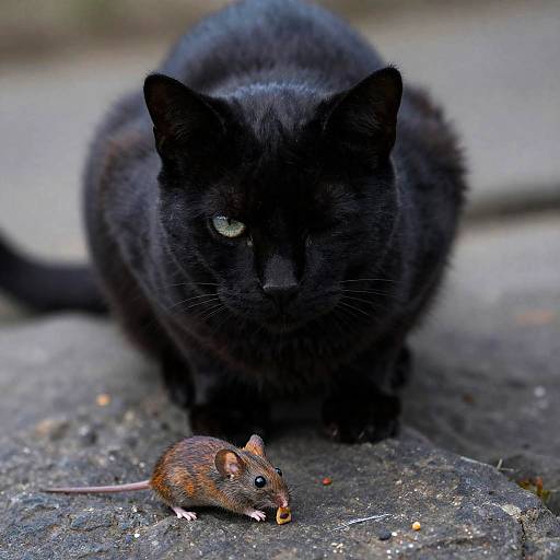 Black Cat Hunting Mouse