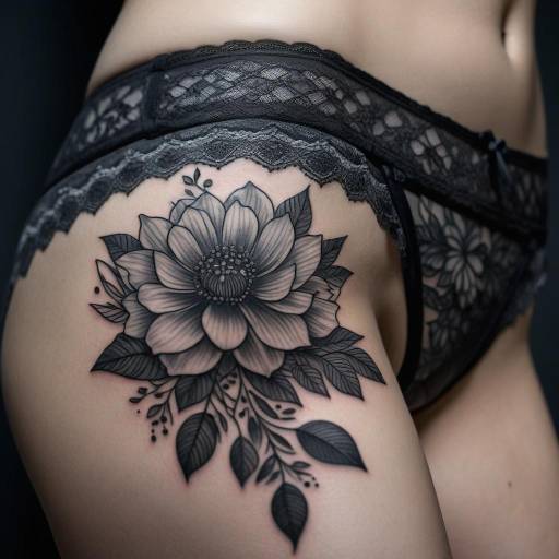 Floral Thigh Tattoo and Black Lace Lingerie