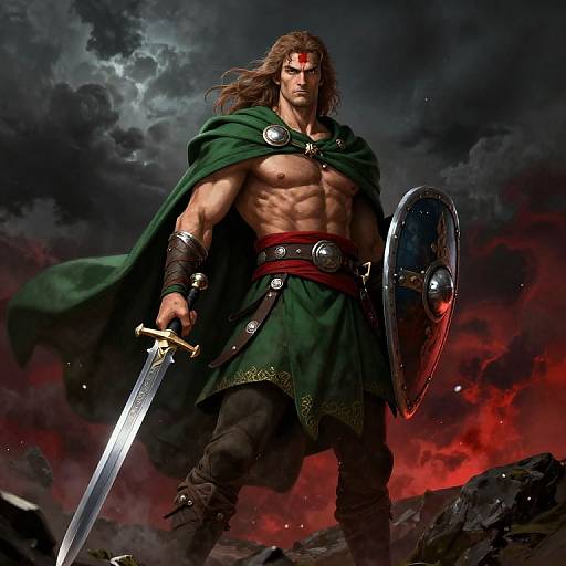 Cúchulainn Warrior in Stormy Battle