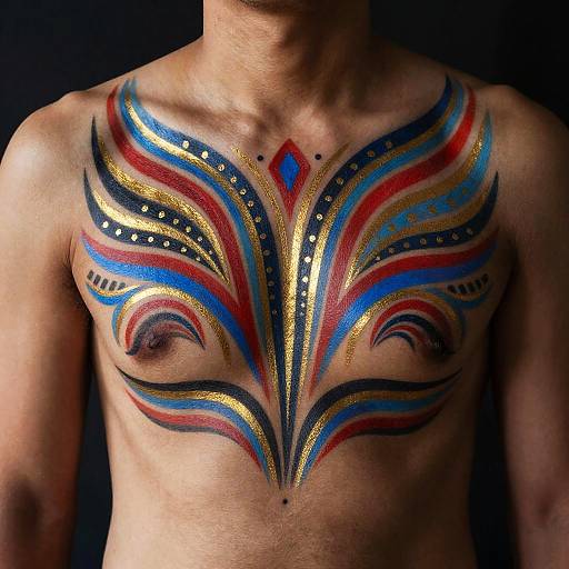 Vibrant Tribal Chest Body Painting
