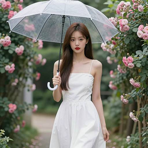 Elegant Young Woman in a Garden