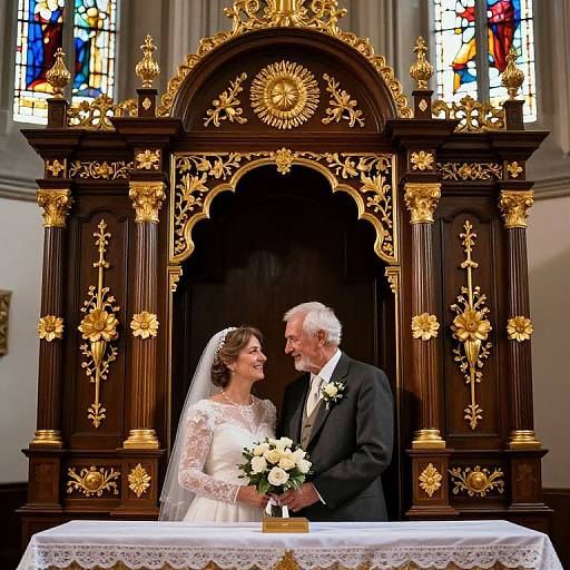 Elegant Wooden Wedding Altar Scene