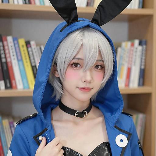 Asian Woman with Silver Hair and Bunny Ears