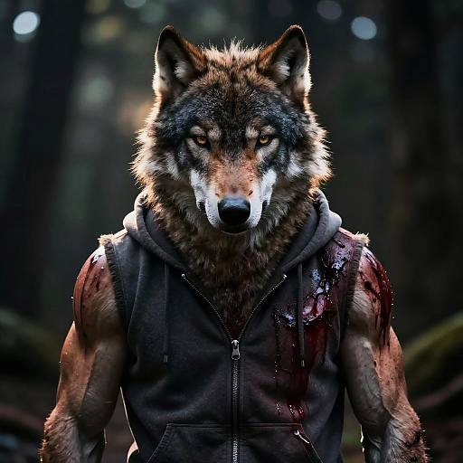 Cinematic Muscular Wolf in Hoodie