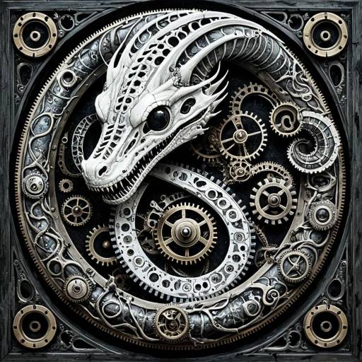 Arcane Clockwork Serpent in Giger Style