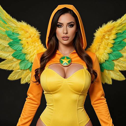 Vibrant Winged Woman in Cinematic Costume