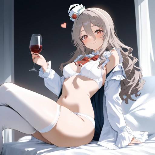 Elegant Girl with Wine Glass and Thighhighs