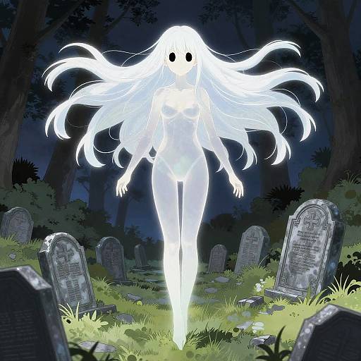Ghost Face Anime Girl in Graveyard