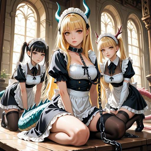 Anime Maids with Dragon Horns and Tails