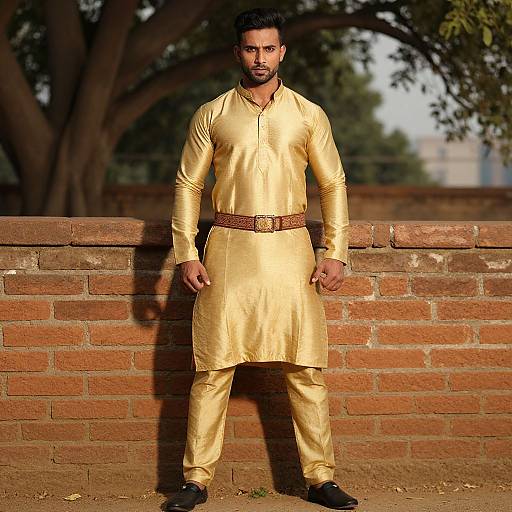 Confident Man in Gold Kurta Portrait