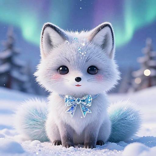 Kawaii Snow Fox with Crystalline Fur