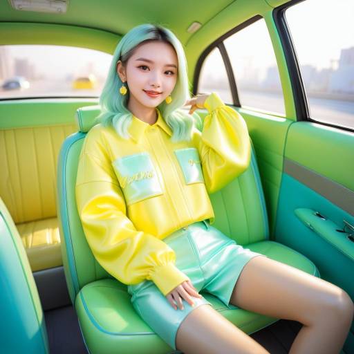 Young Woman in Bright Fashion Inside Car