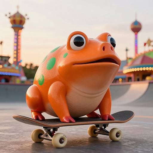 Hyper-Realistic Orange Frog Skateboarding