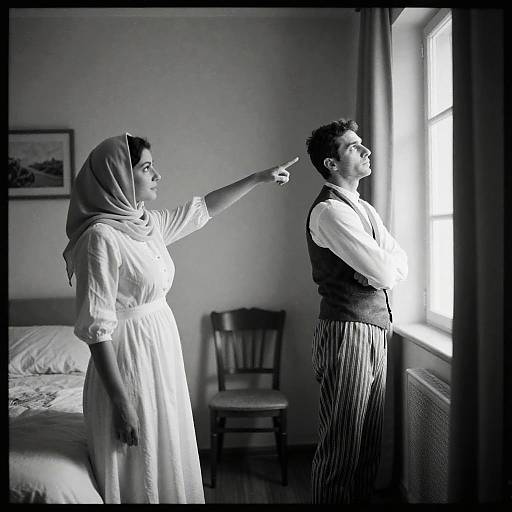 Intimate Black-and-White Bedroom Scene