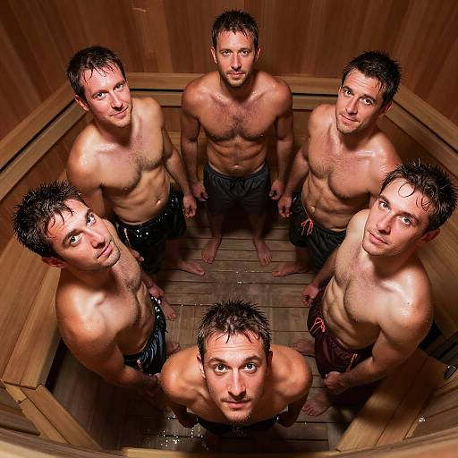 Men in Sauna Circle Looking Up